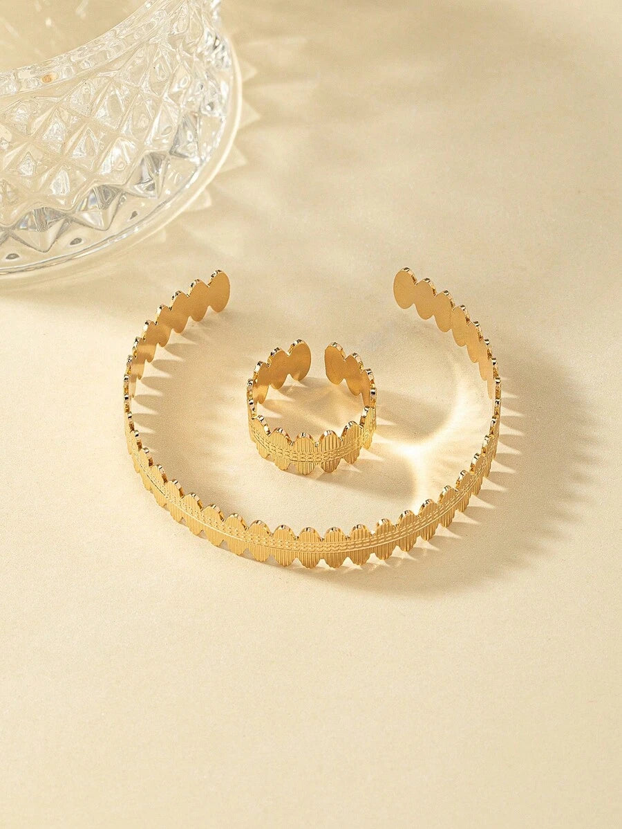 10040 1b-076 Juego De Pulseras y Anillos Geométricos Metálicos