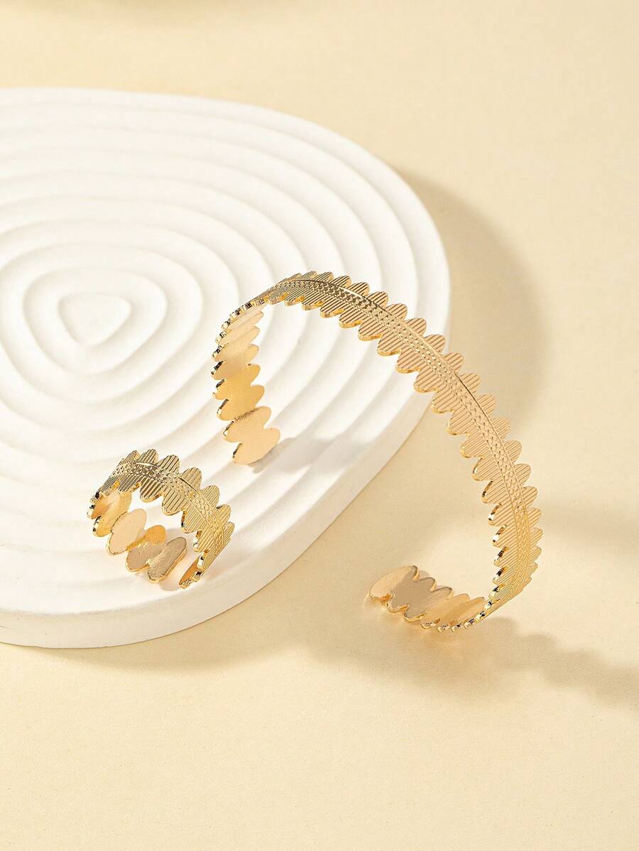 10040 1b-076 Juego De Pulseras y Anillos Geométricos Metálicos