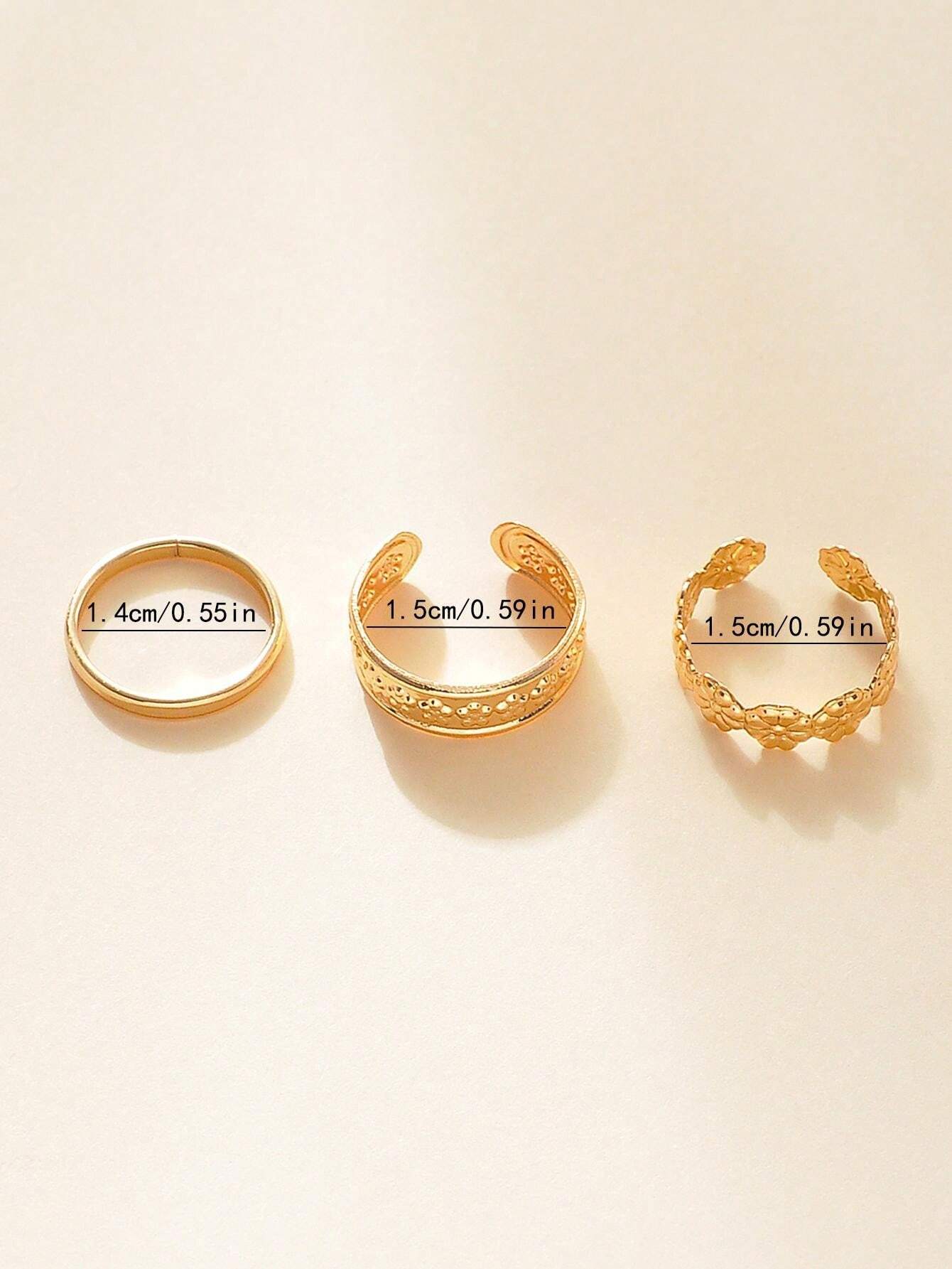 11240 1b-072 Juego De 3 Anillos Para Dedos De Los Pies De Mujeres Con Decoración De Flores Doradas Creativas Y Elegantes