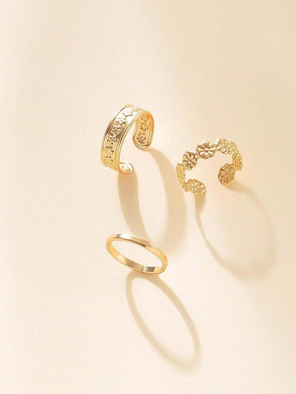 11240 1b-072 Juego De 3 Anillos Para Dedos De Los Pies De Mujeres Con Decoración De Flores Doradas Creativas Y Elegantes