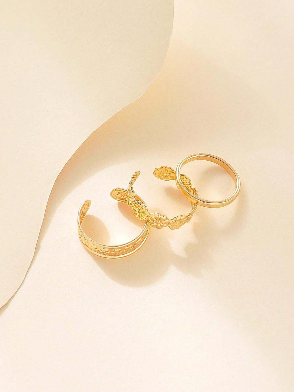 11639 1b-063 Juego De 3 Anillos Para Dedos De Los Pies De Mujeres Con Decoración De Flores Doradas Creativas Y Elegantes