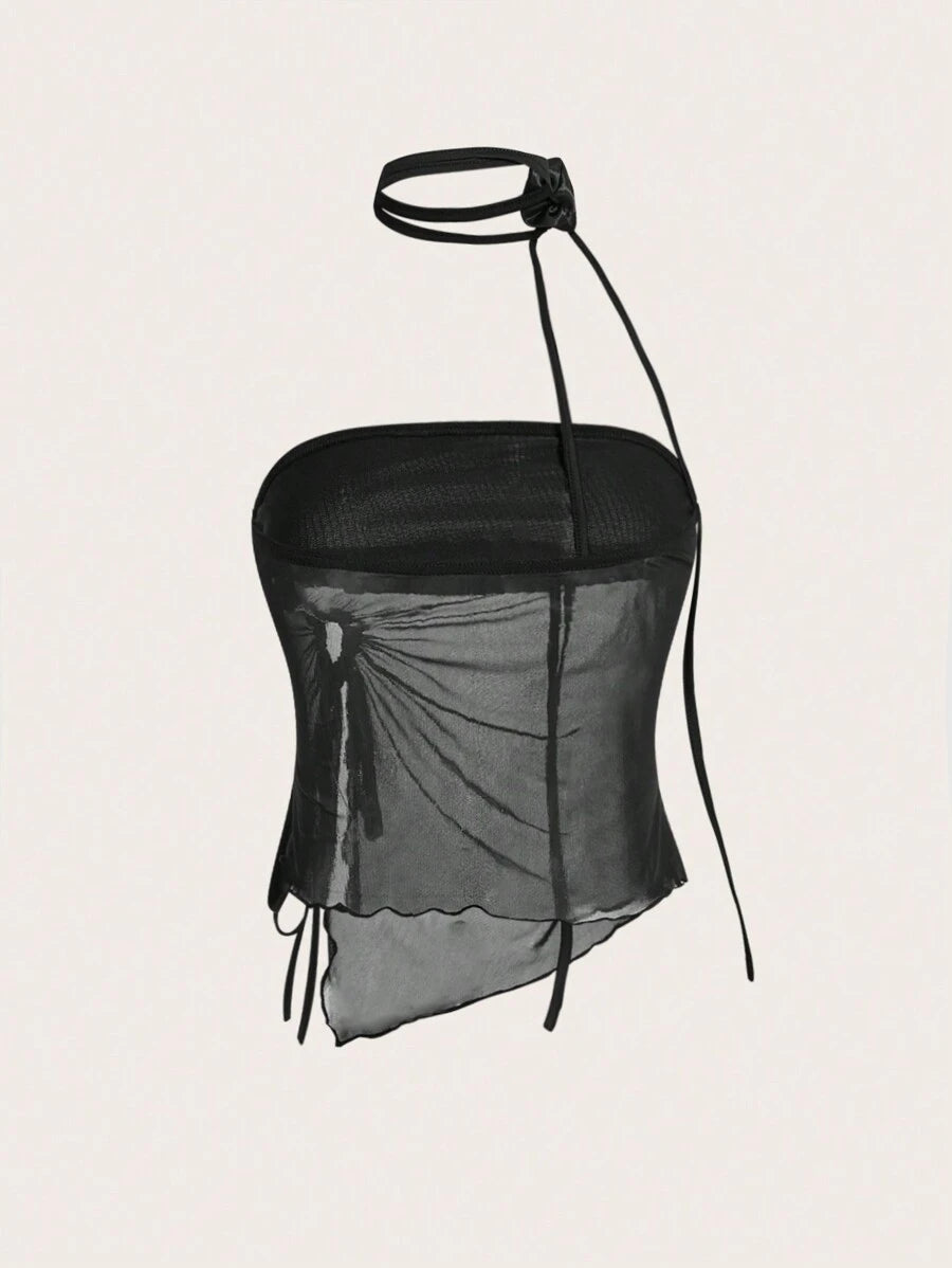 11461 1a-114 Top Rosa Sin Tirantes De Malla Para Mujer