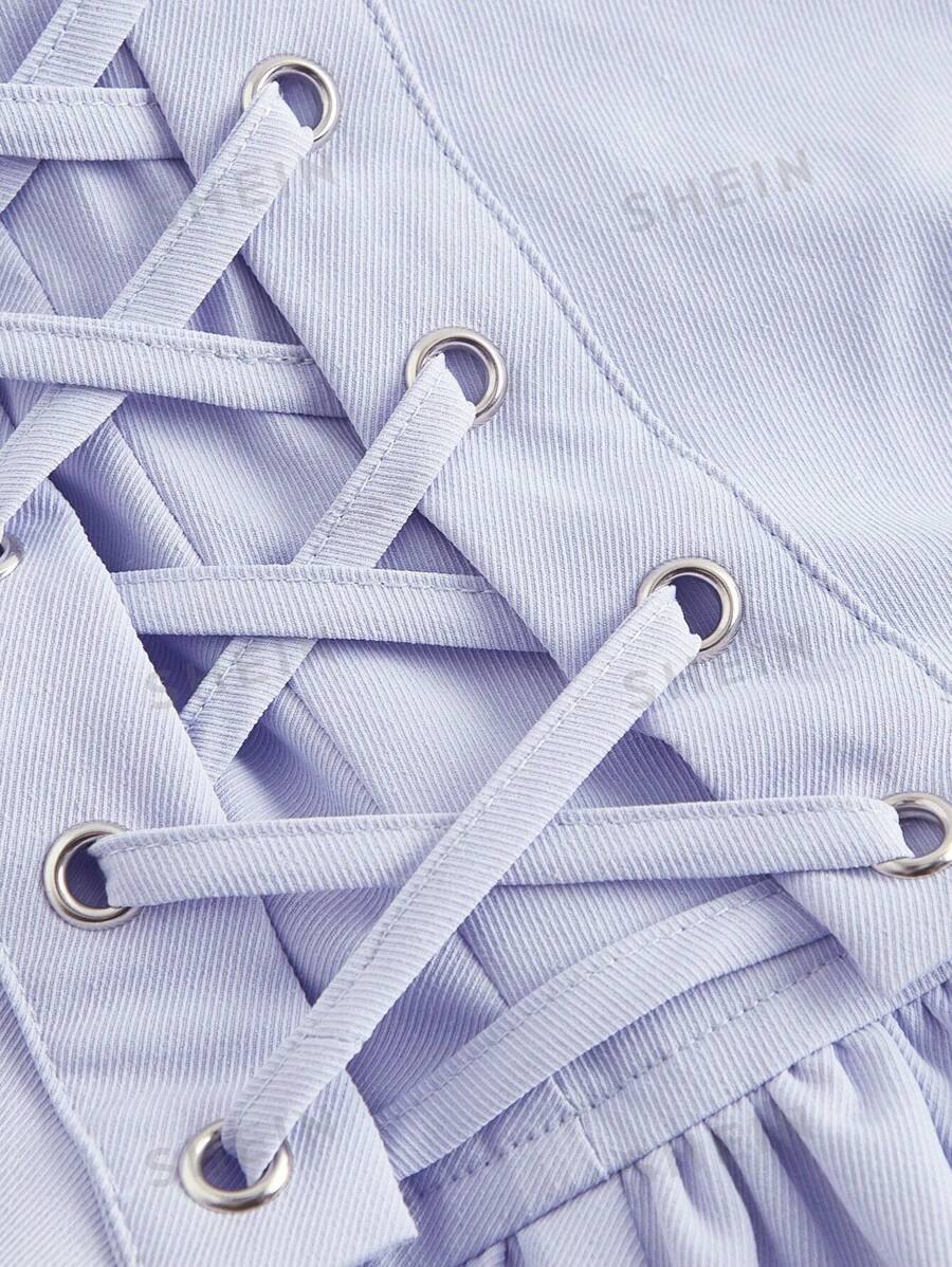 10571 1t-007 Falda Con Lazo Lateral Y Dobladillo Con Volantes En Cascada De Doble Capa Para Mujer SHEIN MOD