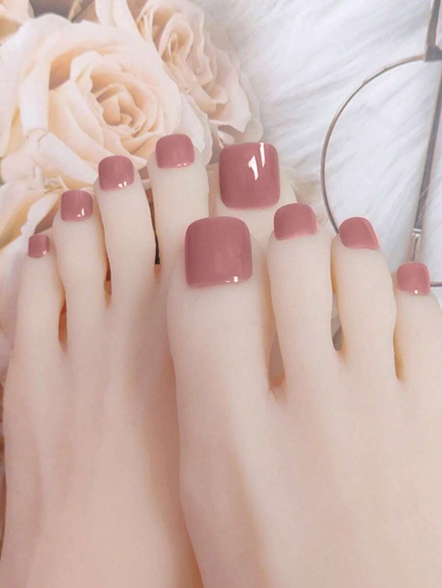 11018 1b-048 Uñas 24 Piezas/paquete De Pie Falsas De Forma Cuadrada Corta