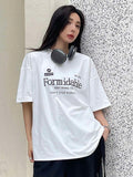 11204 1a-04-03  Camiseta De Cuello Redondo Con Impresión De Letras Para Mujer