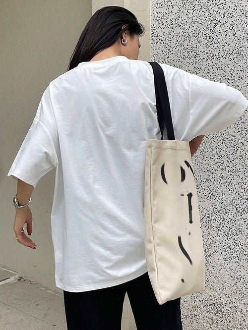 11204 1a-04-03  Camiseta De Cuello Redondo Con Impresión De Letras Para Mujer