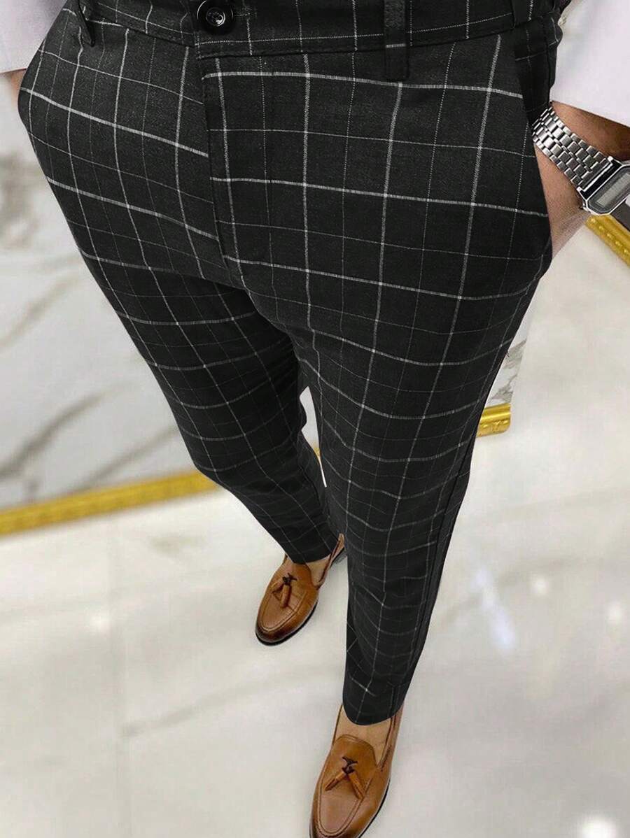 11642 1a-047 Pantalones De Traje De Cuadros Ajustados Para Hombres