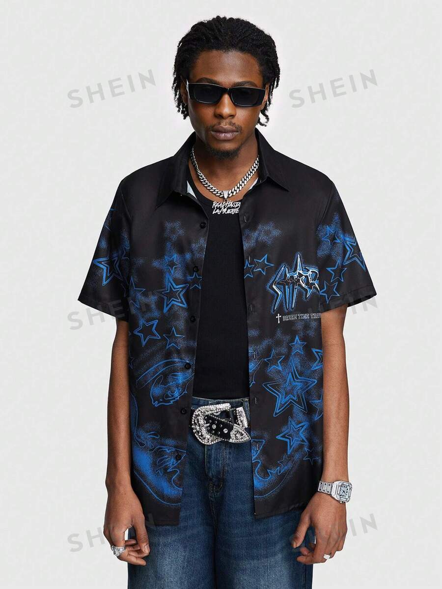 13796 1t-006 Camisa De Manga Corta Con Estampado De Estrellas