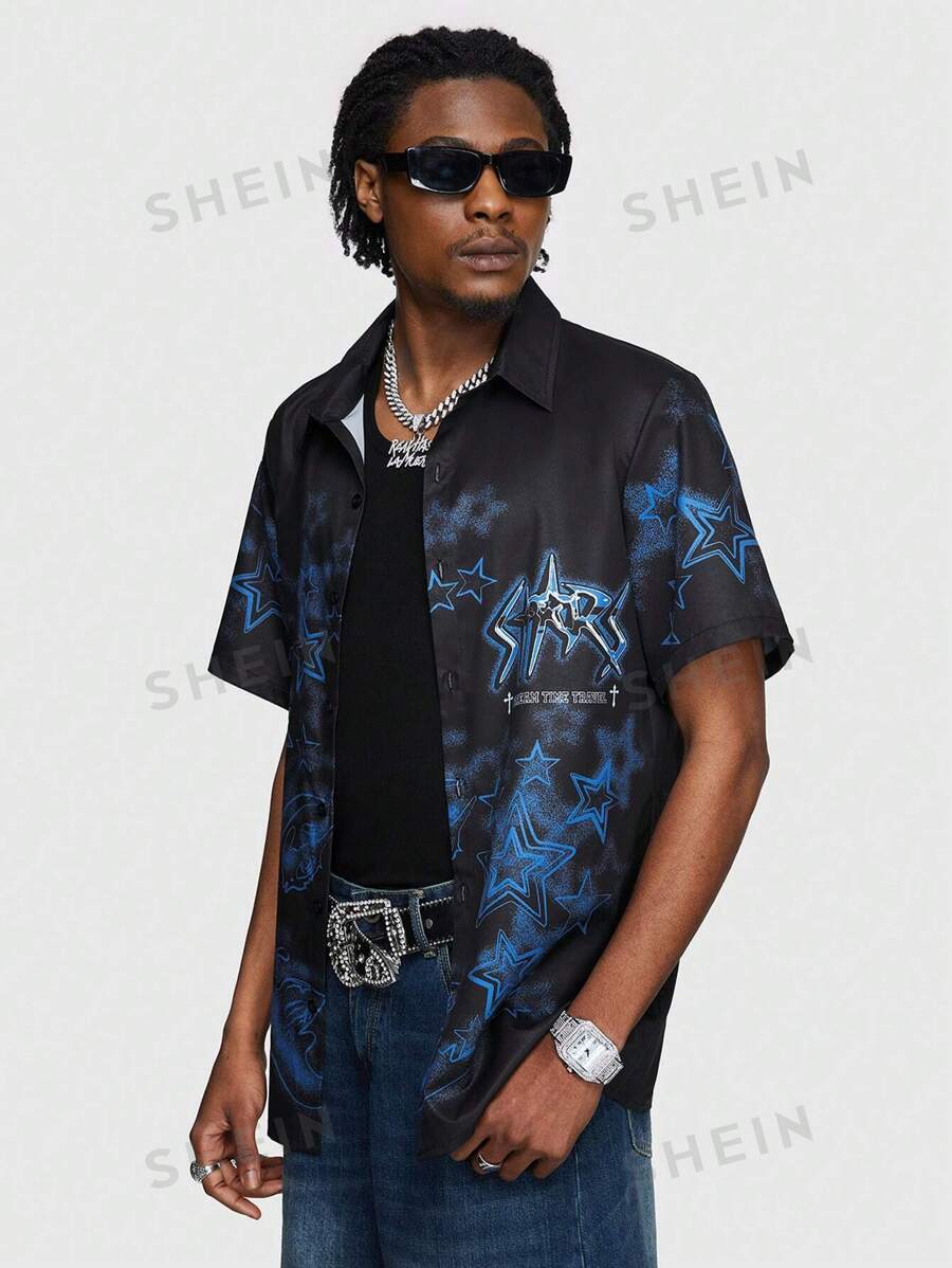 13796 1t-006 Camisa De Manga Corta Con Estampado De Estrellas