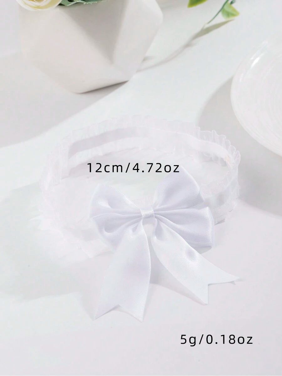 11095 1b-072 Liga De Muslo 1pza Blanca De Encaje Con Patrón Floral Y Gran Lazo Para Novia