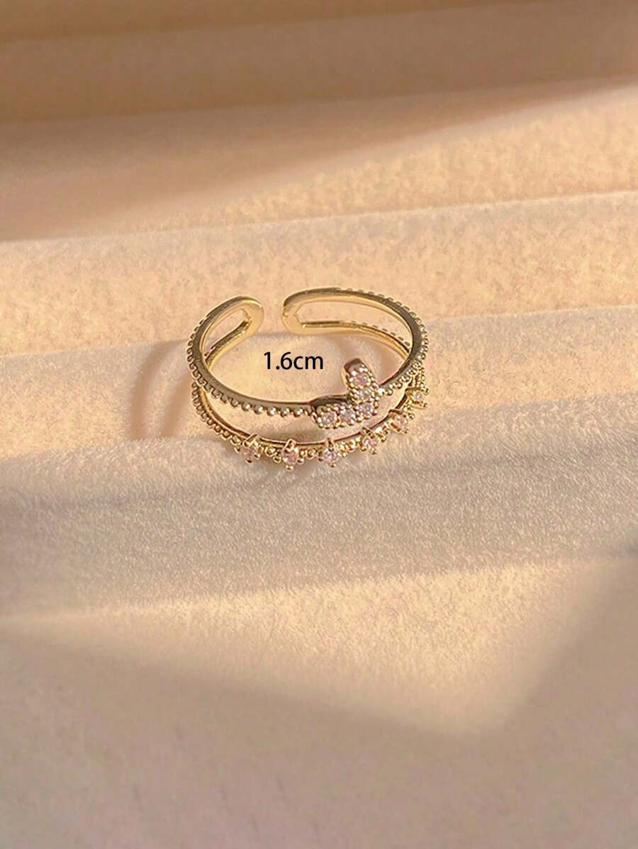 10618 1b-074 Una Pieza De Anillo Ajustable De Corazón de Lujo Con Cristales