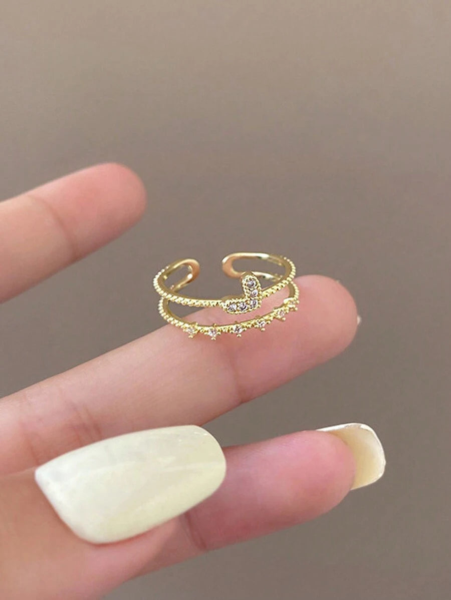 10618 1b-074 Una Pieza De Anillo Ajustable De Corazón de Lujo Con Cristales