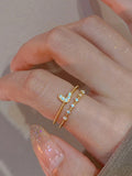 10618 1b-074 Una Pieza De Anillo Ajustable De Corazón de Lujo Con Cristales