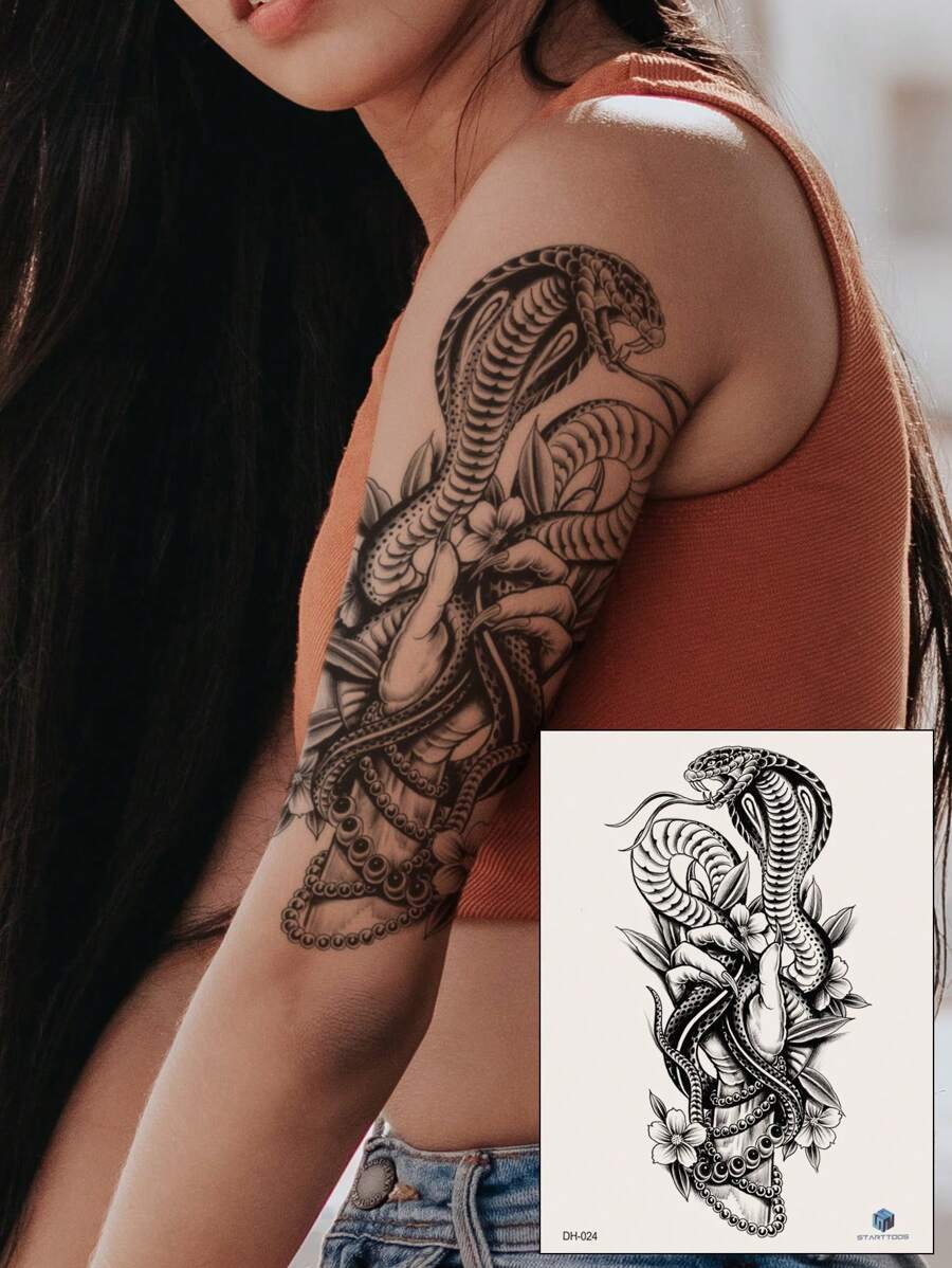 11741 1b-048 1 Pieza Pegatina Tatuaje Temporal Para El Cuerpo Con Diseño Abstracto De Serpiente Negra Para Antebrazo
