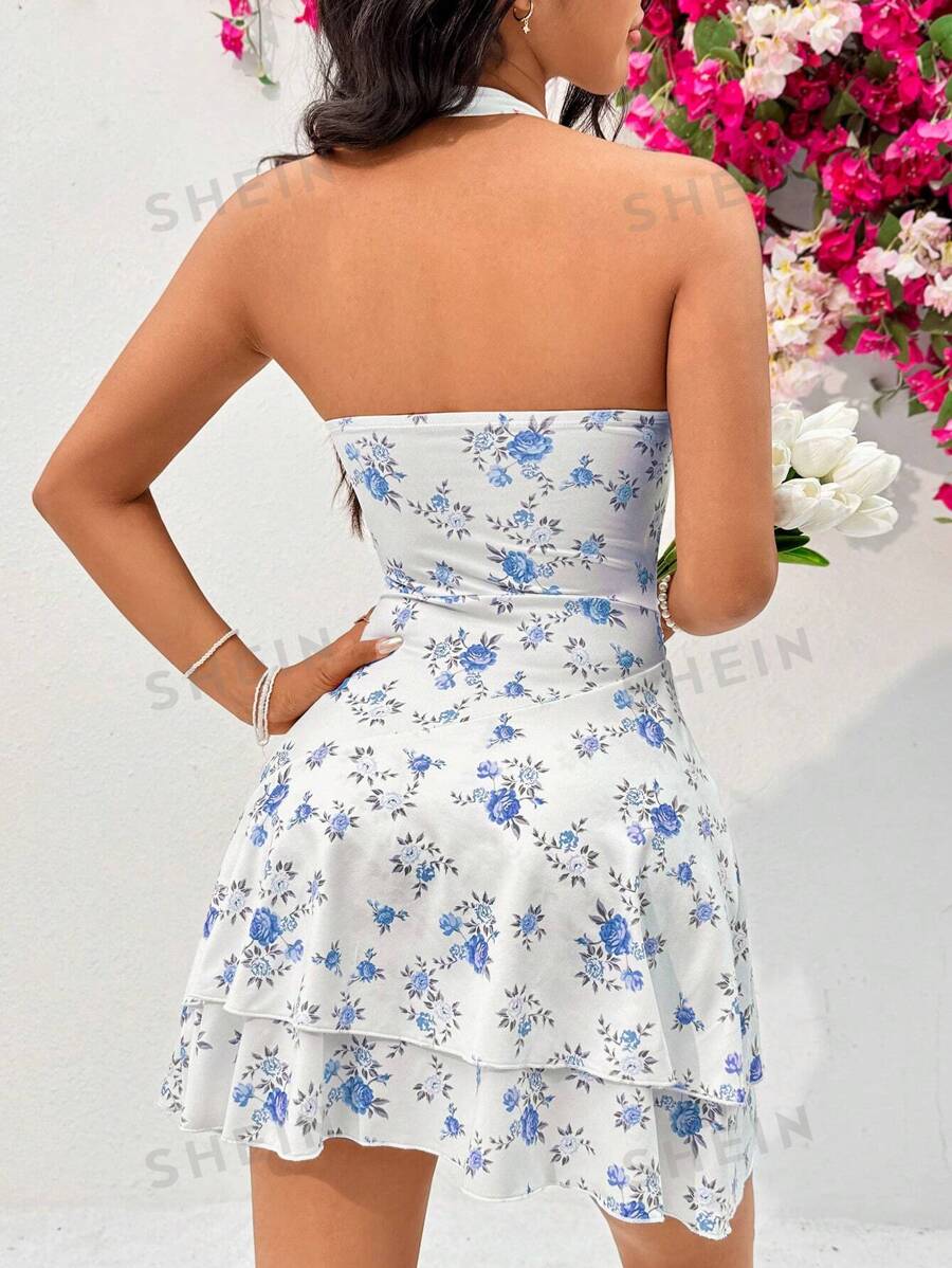 19174 1a-050 Vestido Diseño Floral Y Cuello Drapeado 1 Pza