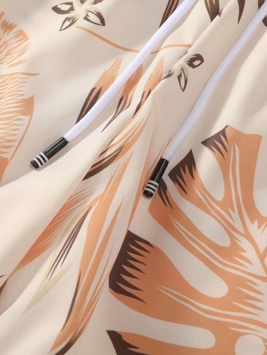 11643 2c-282 Conjunto De Camisa De Manga Corta Con Estampado Tropical Y Pantalones Cortos De Cintura Con Cordón Para Hombres