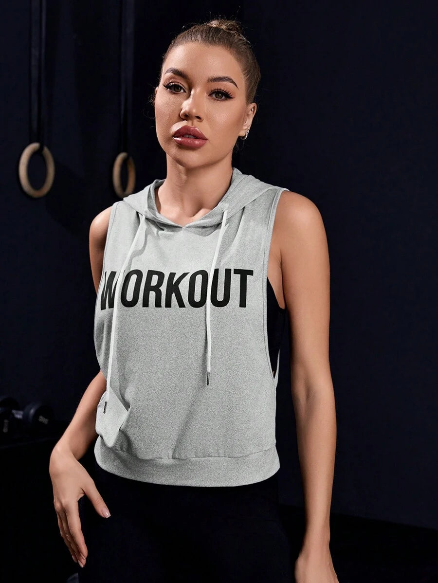 11522 1t-011 Sudadera Con Capucha Sin Mangas Para Mujer Con Impresión De Letras Para Deportes