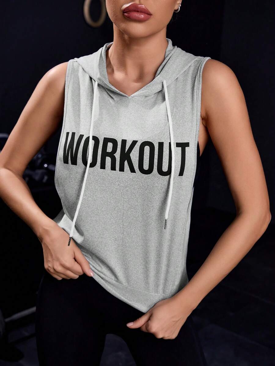 11522 1t-011 Sudadera Con Capucha Sin Mangas Para Mujer Con Impresión De Letras Para Deportes