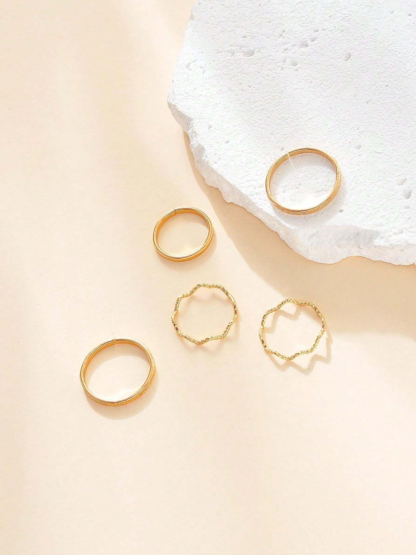 11250 1b-070 5 Piezas/set Conjunto De Anillos De Pie Con Diseño Geométrico Simple Y Elegante Para Mujeres Y Niñas