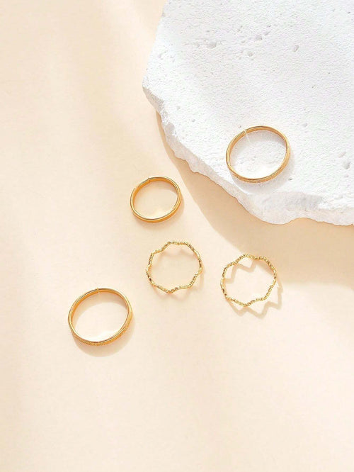 11250 1b-070 5 Piezas/set Conjunto De Anillos De Pie Con Diseño Geométrico Simple Y Elegante Para Mujeres Y Niñas