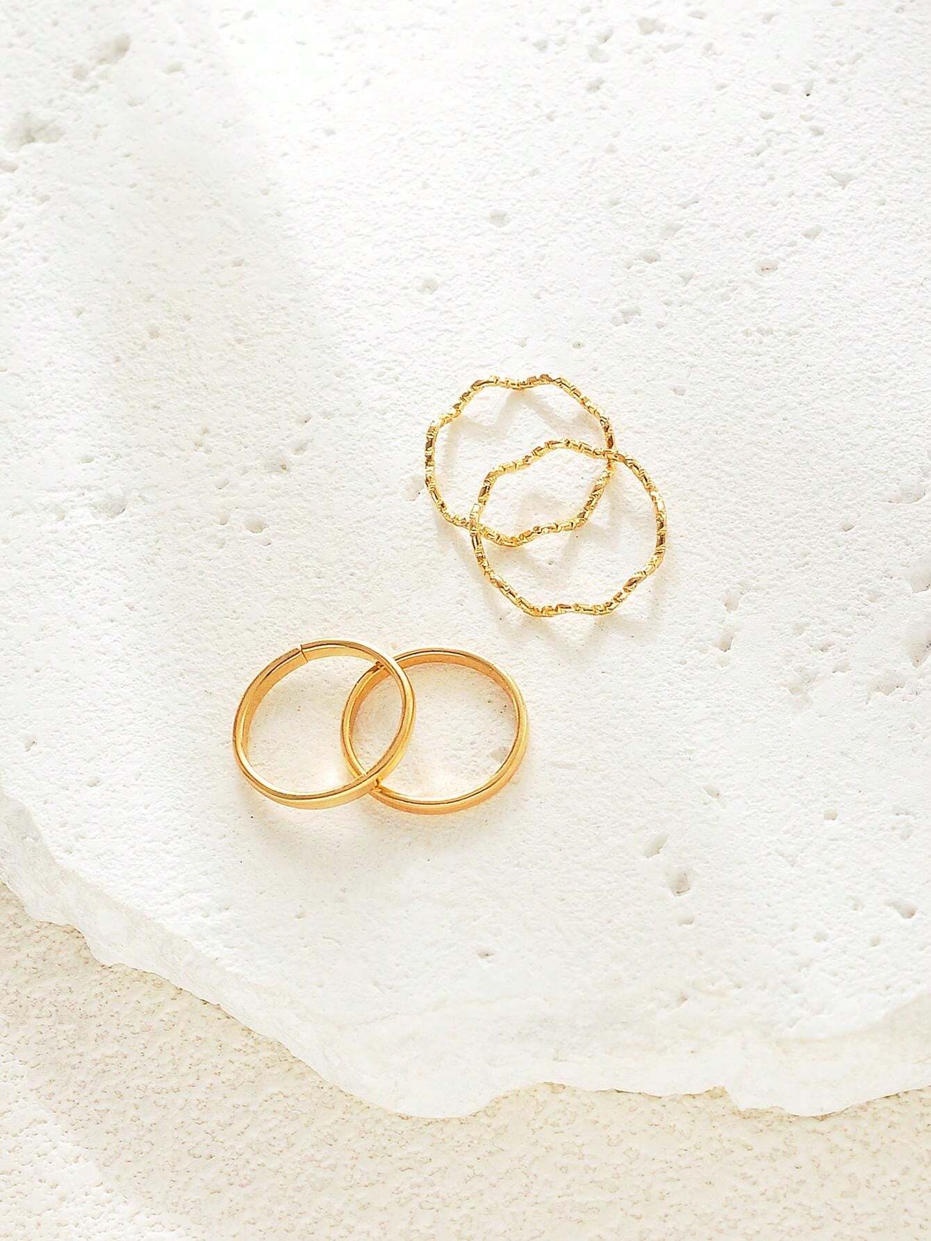 11249 1b-058 4 Piezas/set Anillo De Pie Con Decoración De Elementos Geométricos Dorados De Moda Simple Adecuado Para Mujeres Y Niñas