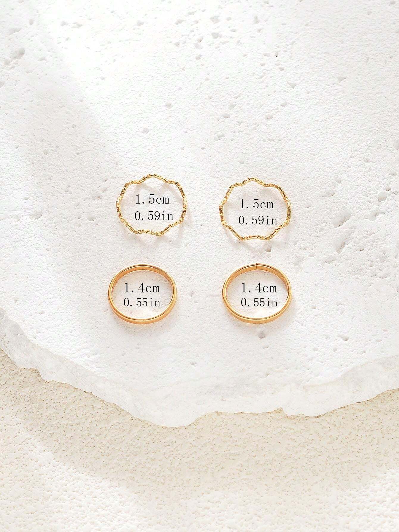 11249 1b-058 4 Piezas/set Anillo De Pie Con Decoración De Elementos Geométricos Dorados De Moda Simple Adecuado Para Mujeres Y Niñas