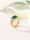 10620 1b-074 Anillo Estilo Cadena Cuadrada Verde