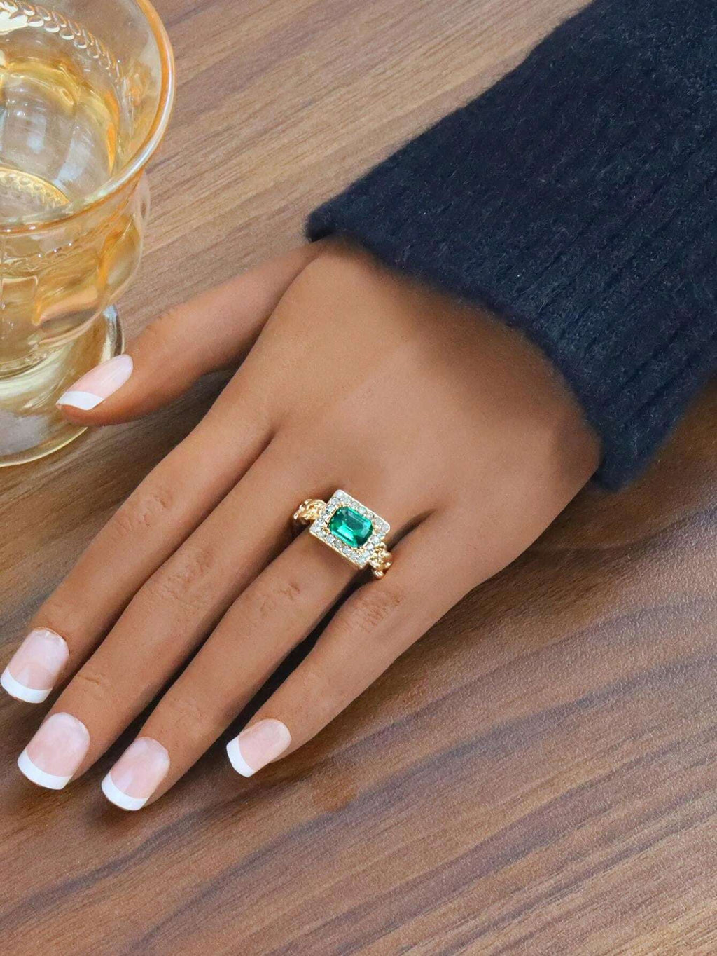10620 1b-074 Anillo Estilo Cadena Cuadrada Verde