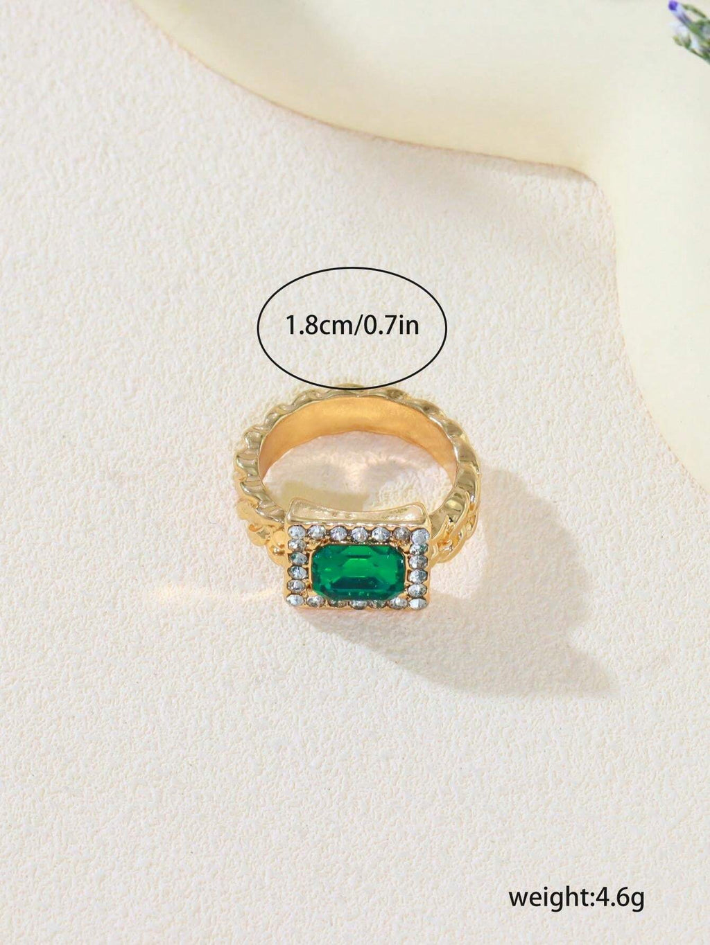 10620 1b-074 Anillo Estilo Cadena Cuadrada Verde