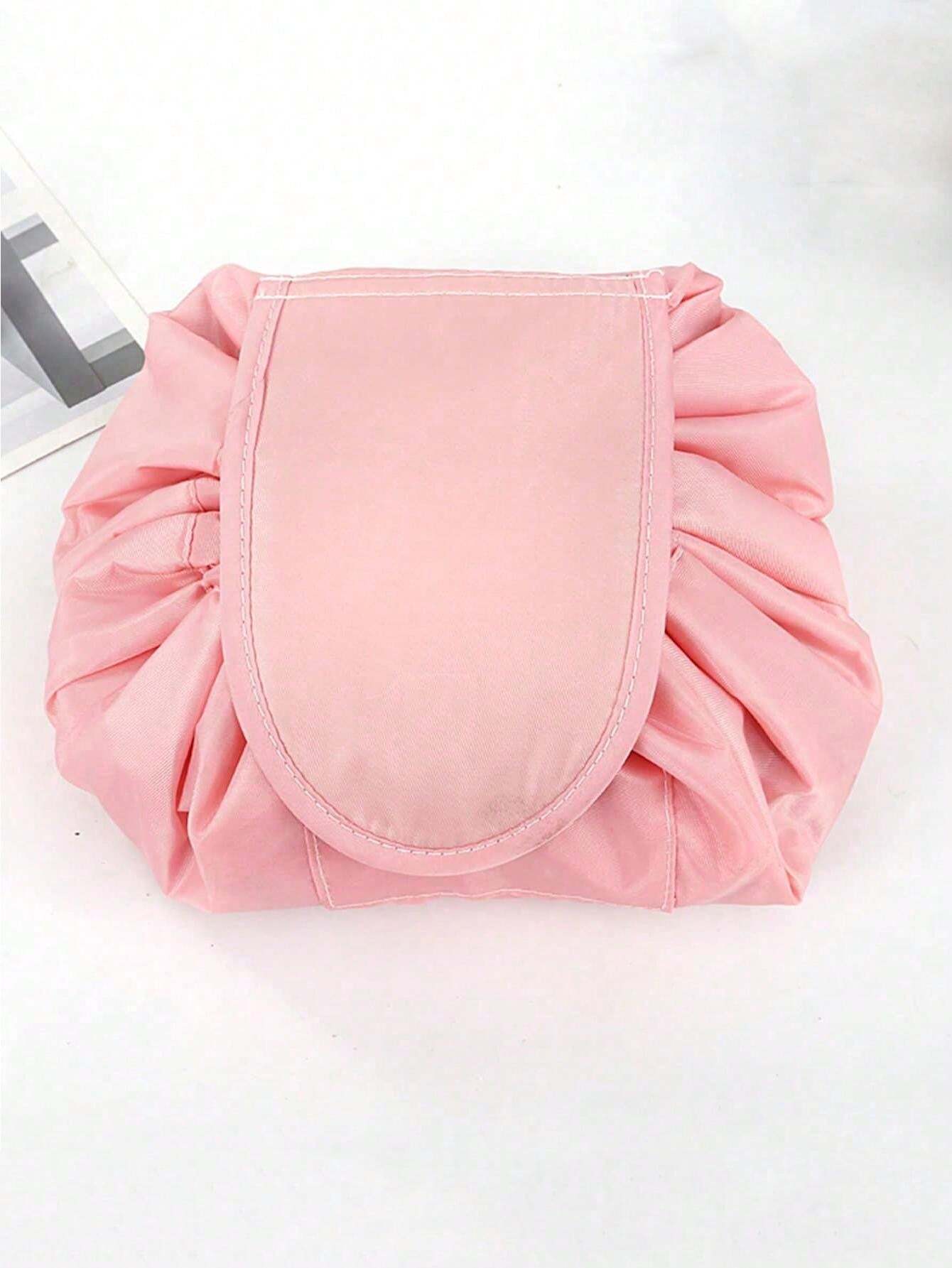 14801 1c-025 Bolsa de maquillaje cosmética rosa organizadora de artículos de tocador con cordón