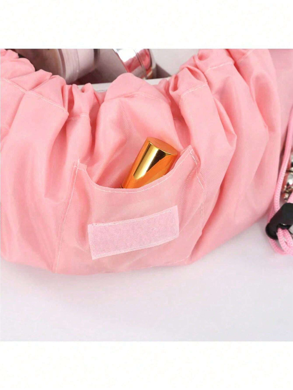 14801 1c-025 Bolsa de maquillaje cosmética rosa organizadora de artículos de tocador con cordón