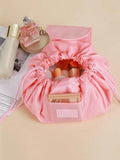 14801 1c-025 Bolsa de maquillaje cosmética rosa organizadora de artículos de tocador con cordón