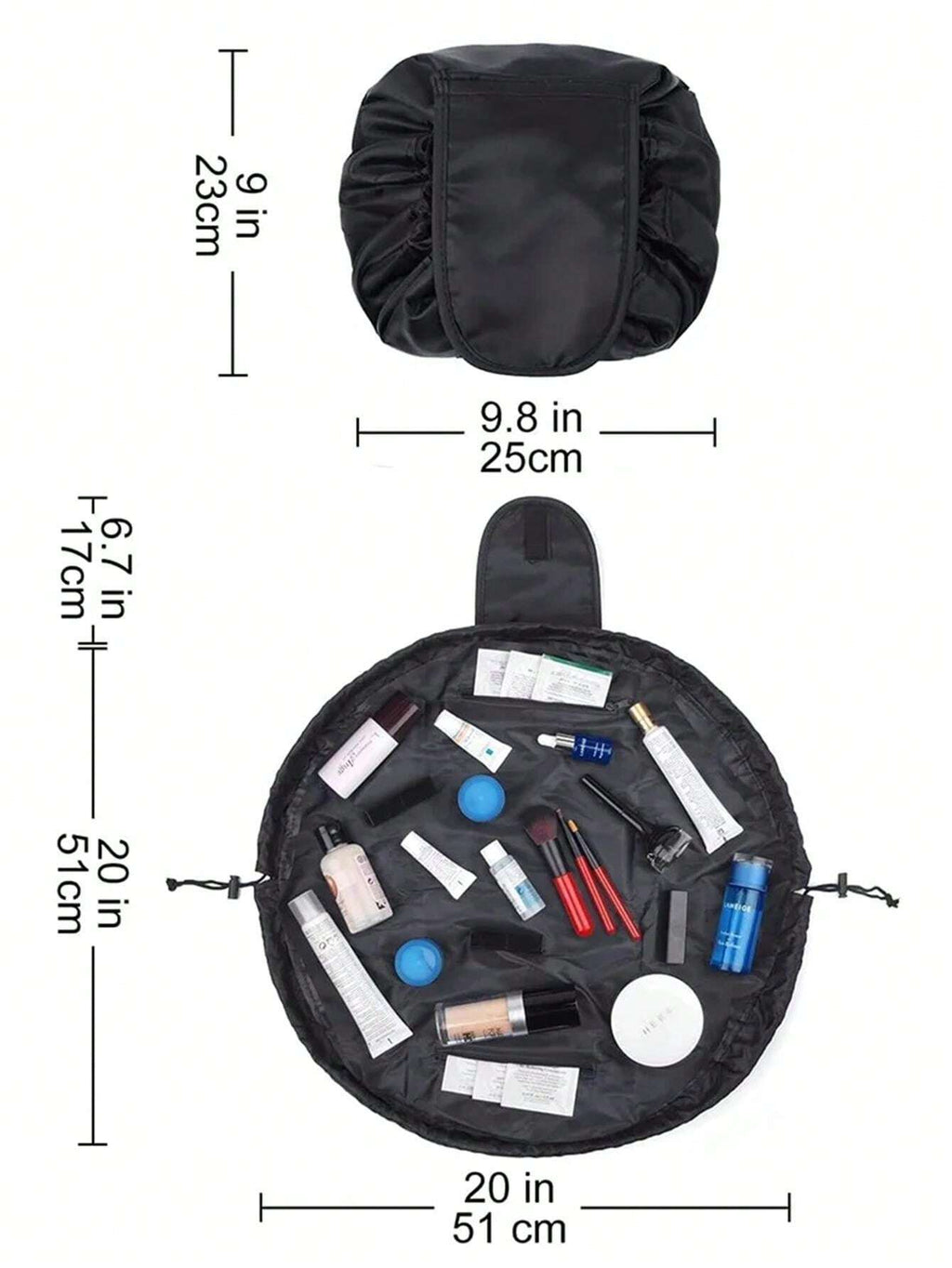 14801 1c-025 Bolsa de maquillaje cosmética rosa organizadora de artículos de tocador con cordón
