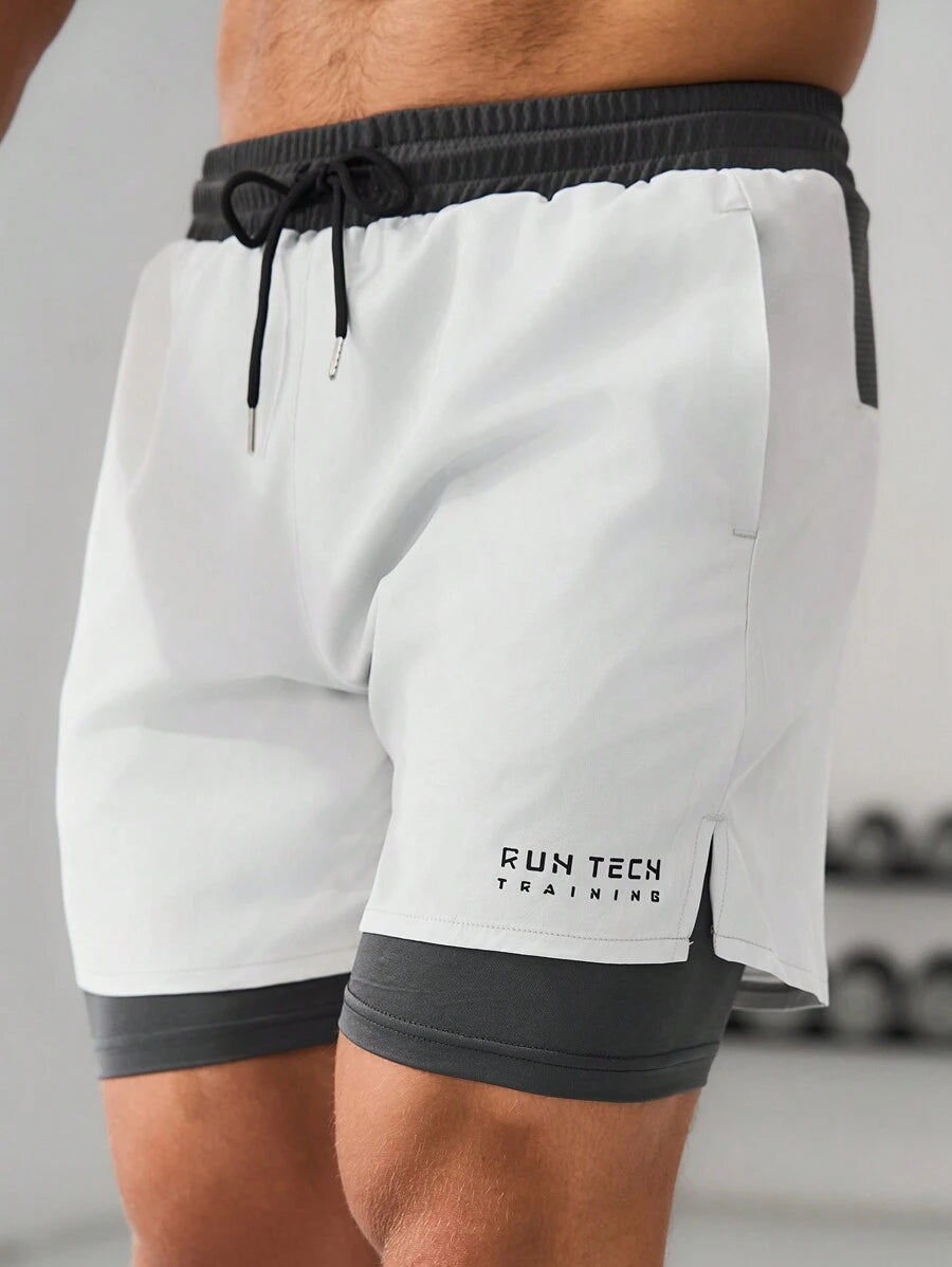 11560 1a-005 Pantalones Cortos Deportivos Para Hombre Con Cintura Ajustable Y Estampado De Letra En Bloque De Colores