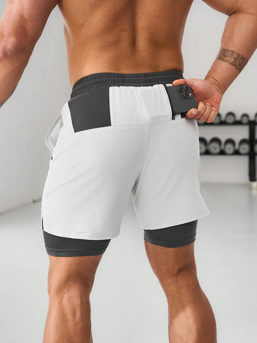 11560 1a-005 Pantalones Cortos Deportivos Para Hombre Con Cintura Ajustable Y Estampado De Letra En Bloque De Colores