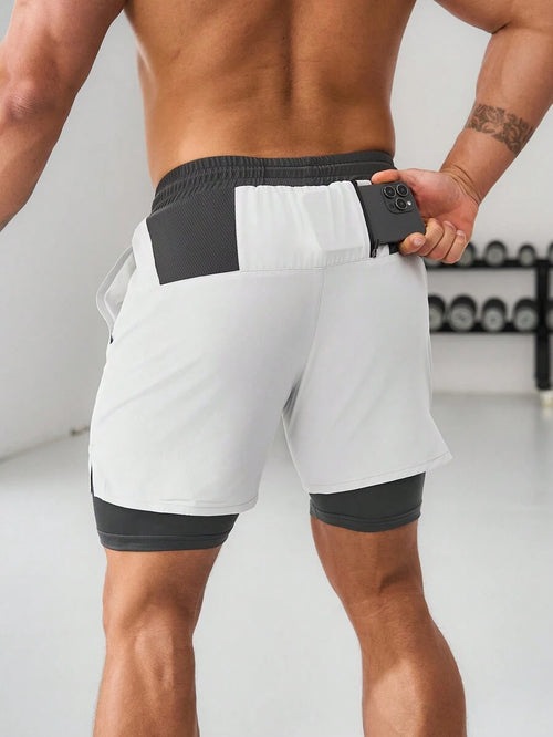 11560 1a-005 Pantalones Cortos Deportivos Para Hombre Con Cintura Ajustable Y Estampado De Letra En Bloque De Colores