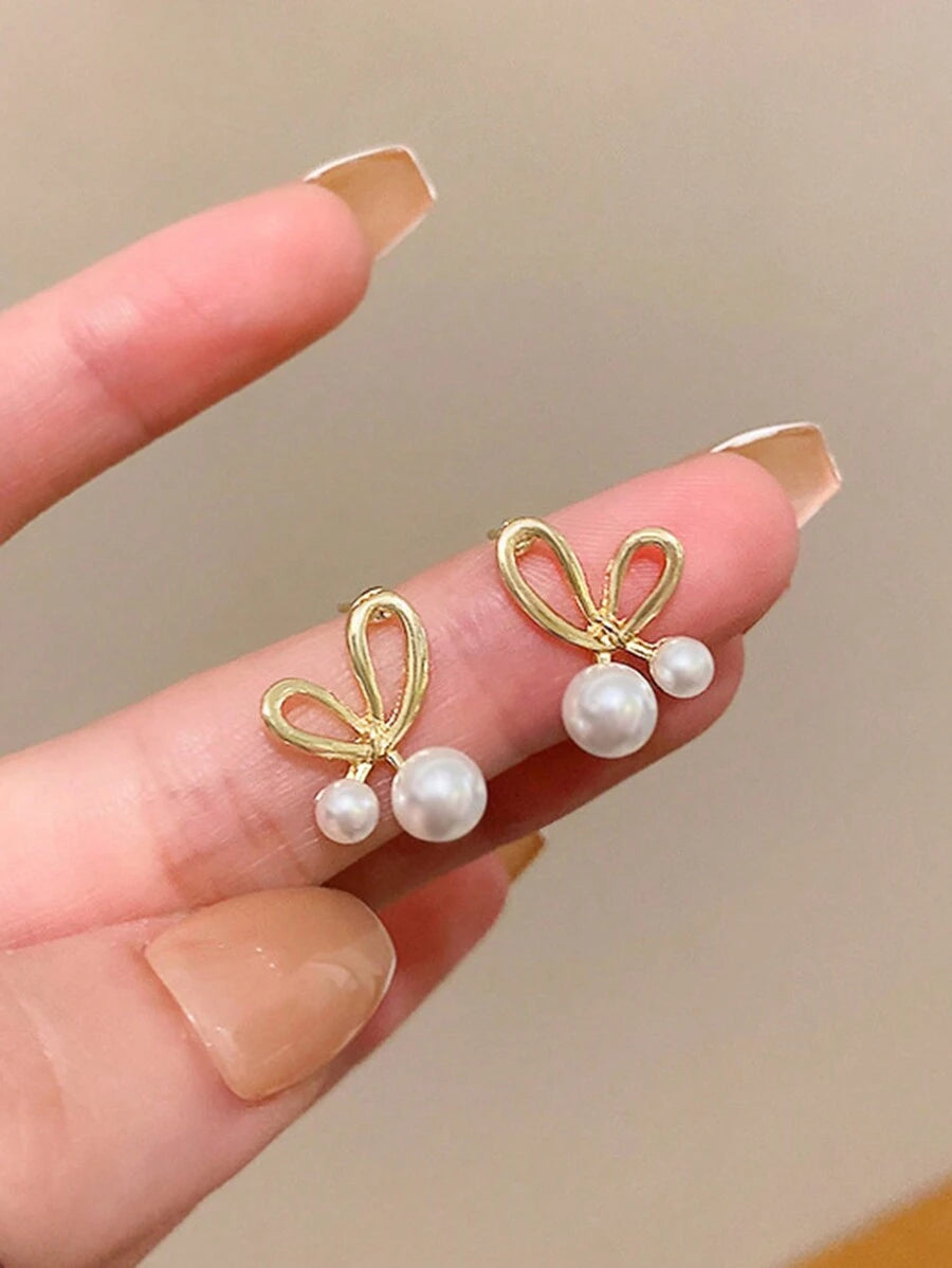 11245 B03-08 1 Par De Aretes Para Mujer Y Estudiante Diseñados Con Perlas Minimalistas Y Geométricos