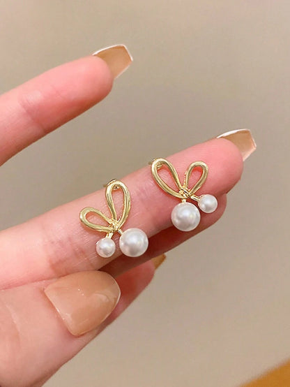 11245 B03-08 1 Par De Aretes Para Mujer Y Estudiante Diseñados Con Perlas Minimalistas Y Geométricos