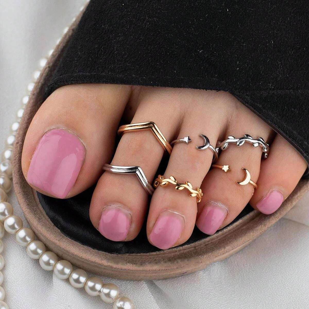 10278 1b-001 6 Piezas/set Anillos Minimalistas De Metal Geométricos Para Dedos De Pie