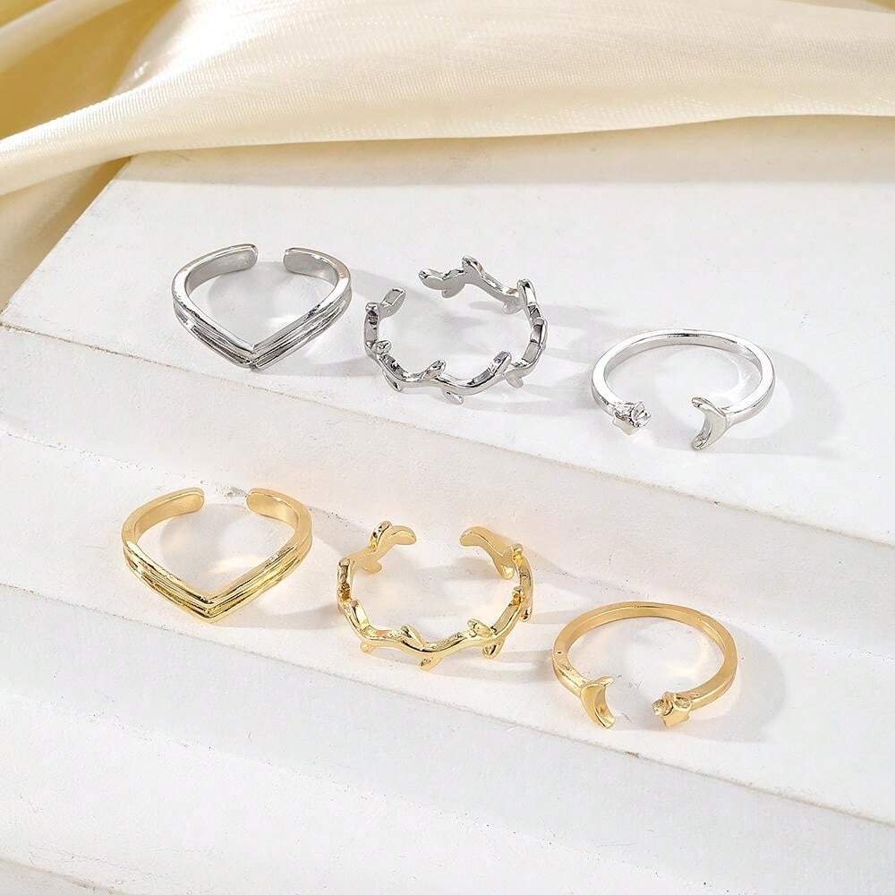 10278 1b-001 6 Piezas/set Anillos Minimalistas De Metal Geométricos Para Dedos De Pie