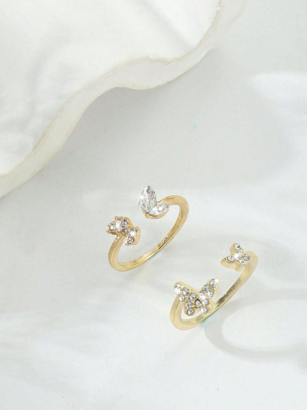 11255 1b-073 2 Piezas Conjunto De Anillos De Dedo Del Pie De Diseño Moderno De Mariposa Y Hoja Con Incrustaciones De Diamantes De Imitación