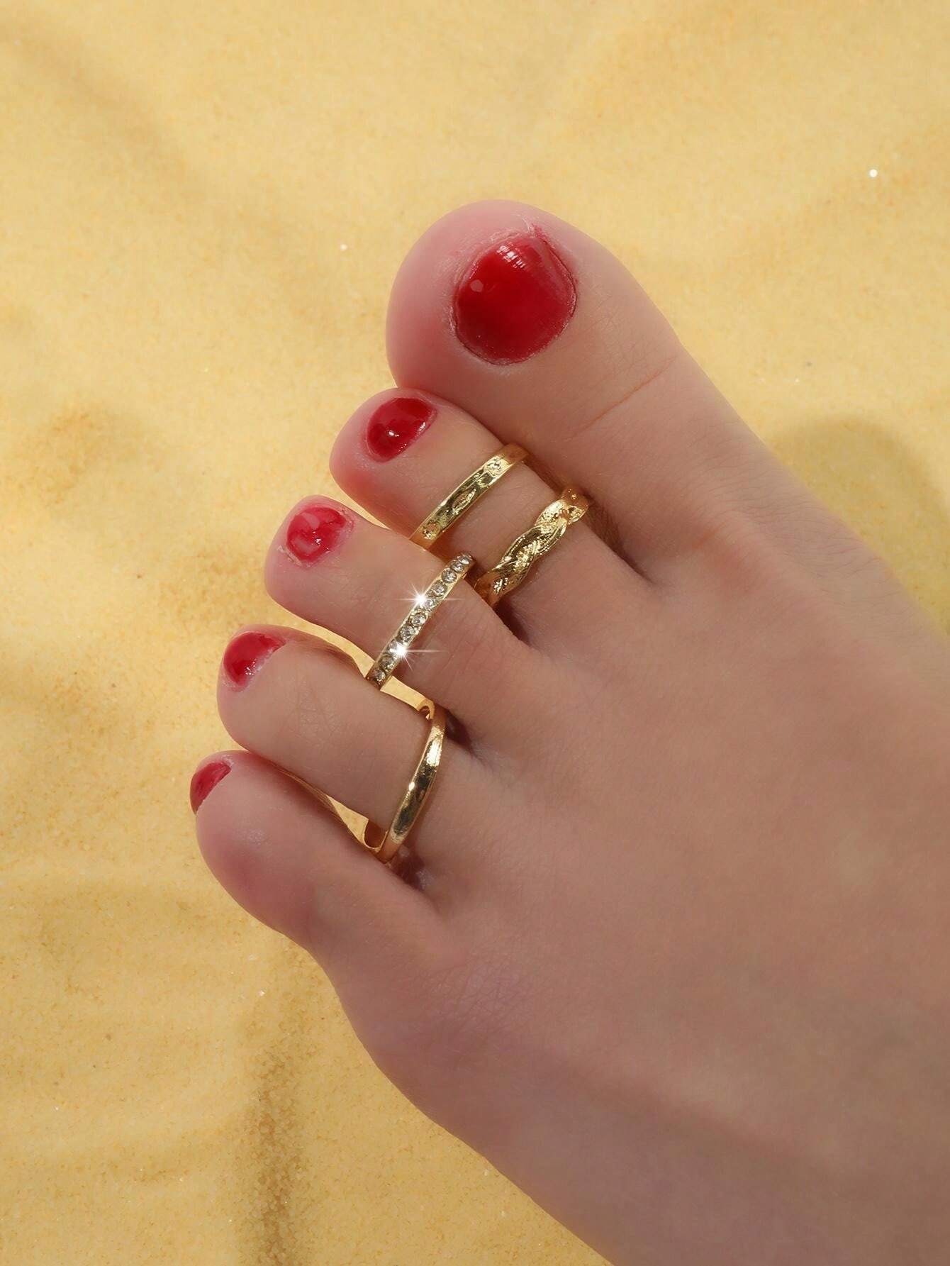 11254 1b-073 4 Piezas/set Anillos De Dedo Del Pie Femeninos Minimalistas Con Decoración De Diamantes De Imitación De Moda Adecuados Para Uso Diario