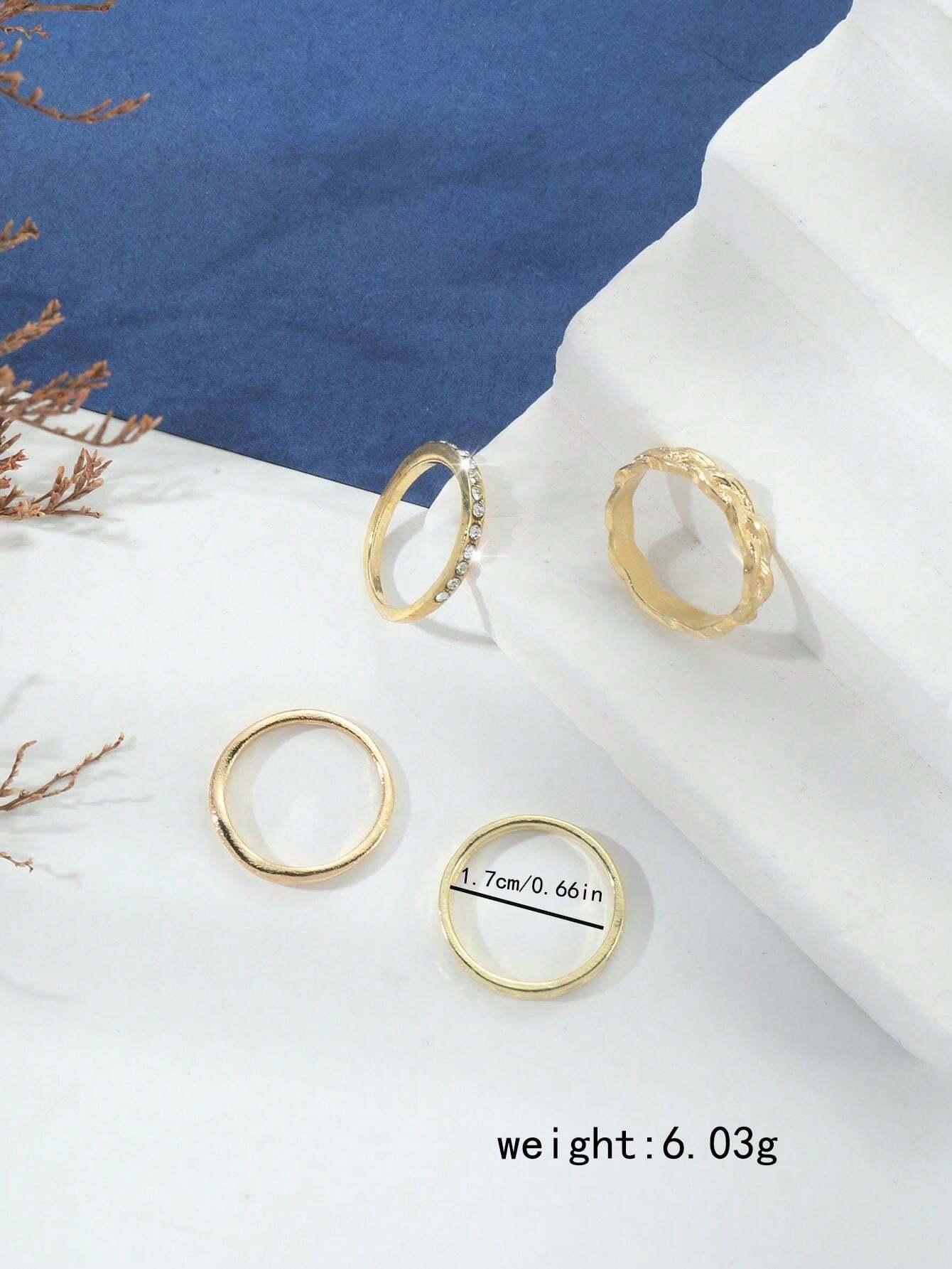 11254 1b-073 4 Piezas/set Anillos De Dedo Del Pie Femeninos Minimalistas Con Decoración De Diamantes De Imitación De Moda Adecuados Para Uso Diario