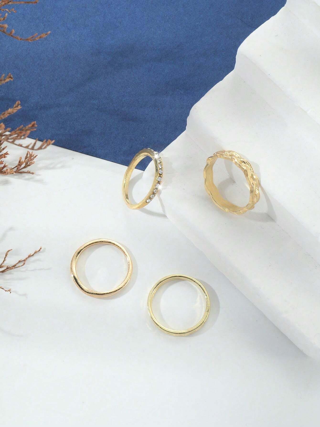 11254 1b-073 4 Piezas/set Anillos De Dedo Del Pie Femeninos Minimalistas Con Decoración De Diamantes De Imitación De Moda Adecuados Para Uso Diario