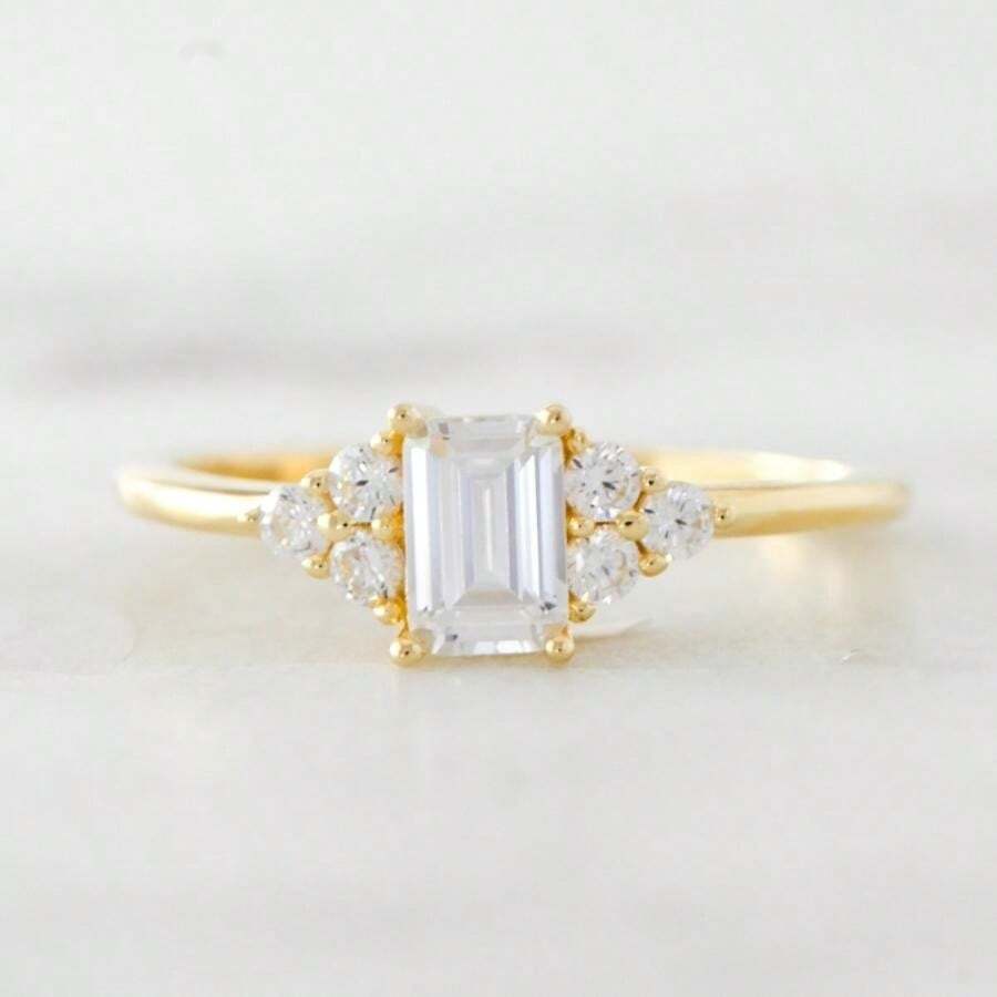 11496 1b-030 1 Pieza Anillo De Compromiso/boda De Lujo Para Mujer Con Decoración De Oro Y Diamantes
