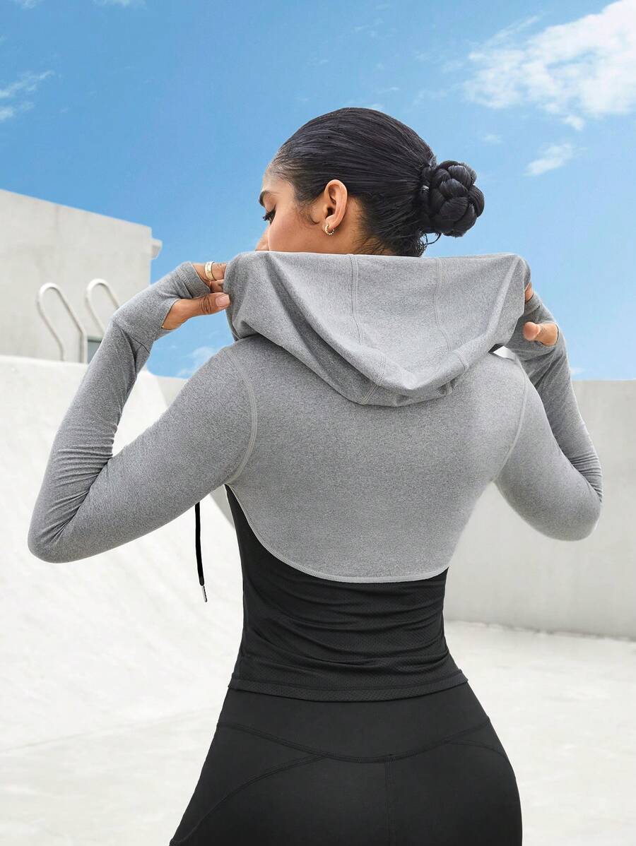 11615 1a-001 Chaqueta Deportiva De Ajuste Delgado Con Capucha Y Cordón De Bloque De Color