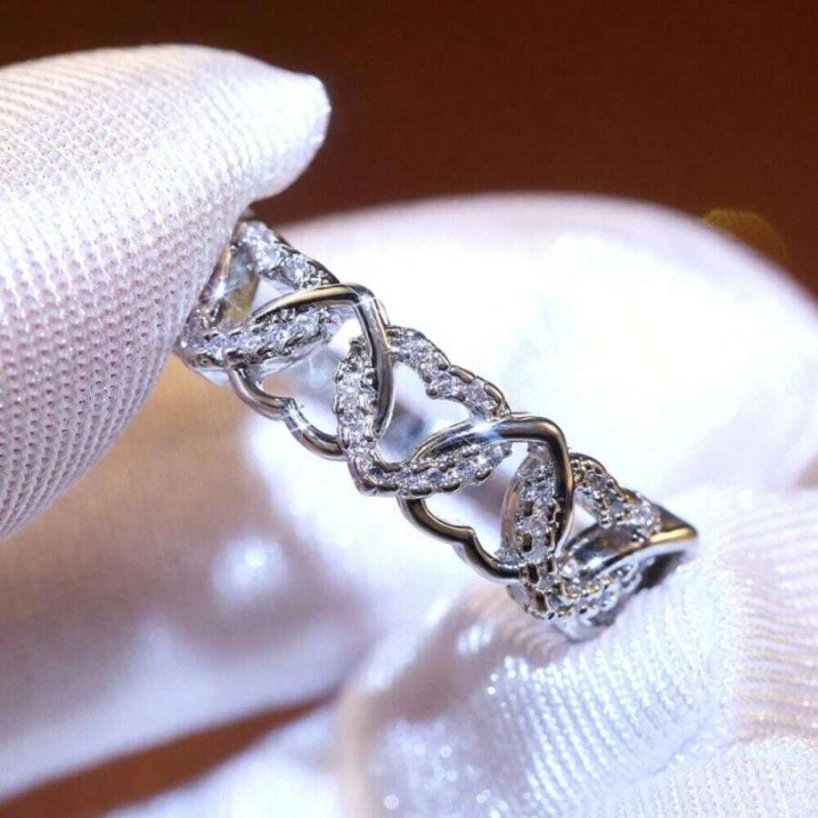 11497 1b-058 Anillo De Plata Con Diamantes De Imitación 1 Pza