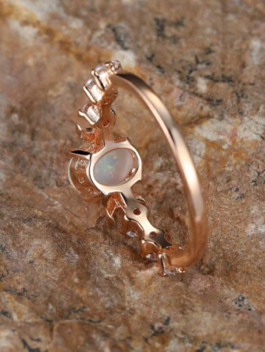 11499 1b-074 1 Anillo De Mujer De Piedra Lunar Blanca En Forma Ovalada