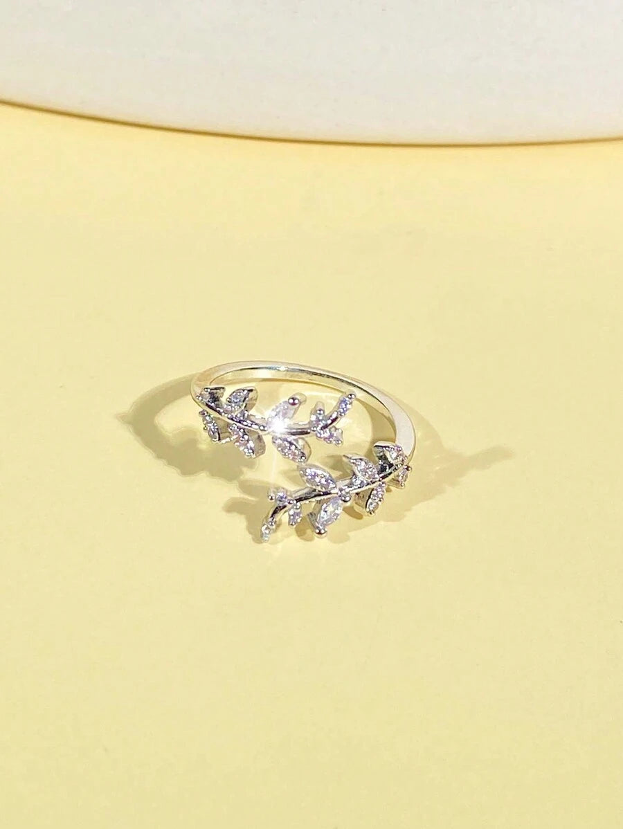 11501 1b-072 Anillo Ajustable En Forma De Hoja Con Diamantes De Imitación Para Mujeres - Nuevo En Llegada