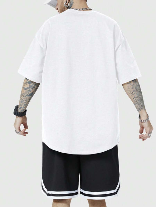 12083 2c-282 Conjunto De Camiseta Y Pantalones Cortos Con Estampado De Letras Seashell Para Hombre